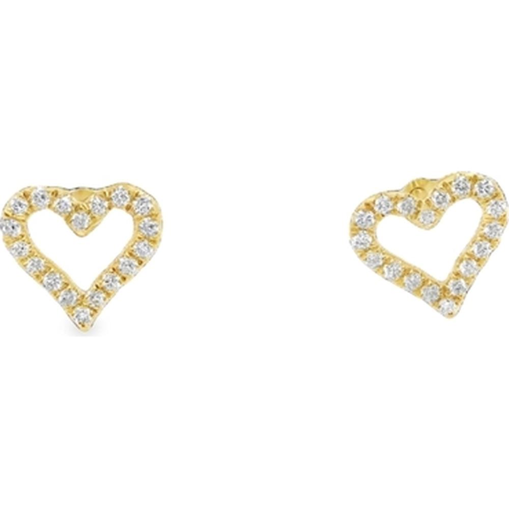 18K Yellow Gold Open Heart Diamond Stud Earrings by Afarin