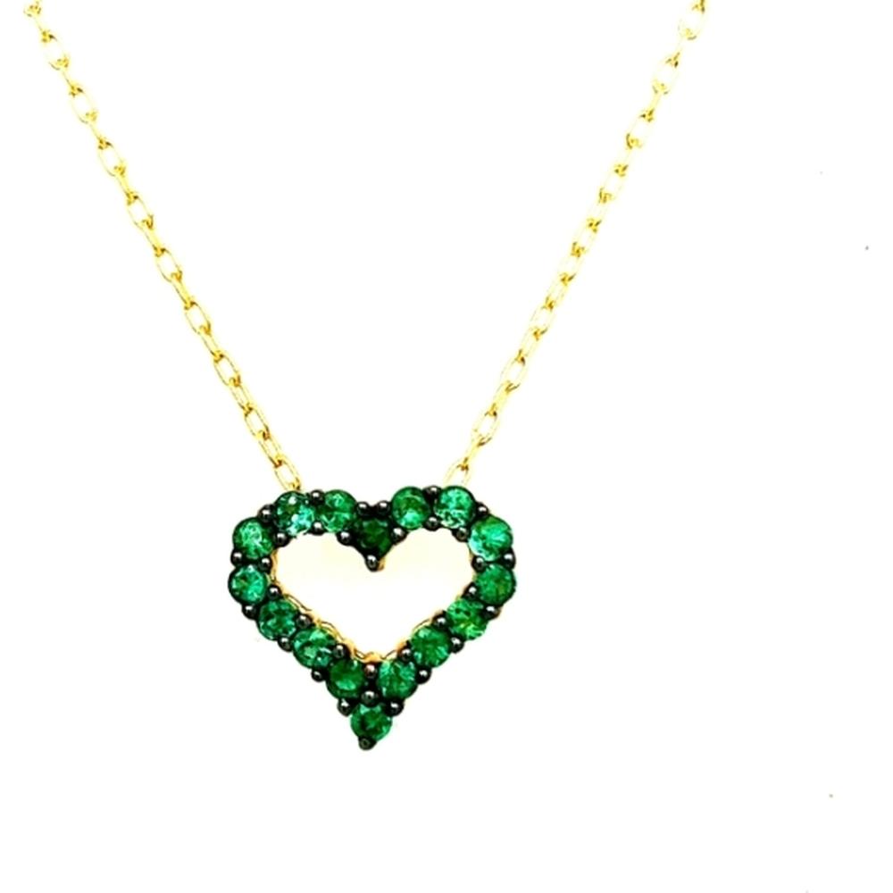 18K Yellow Gold Open Heart Emerald Pendant Necklace by Afarin