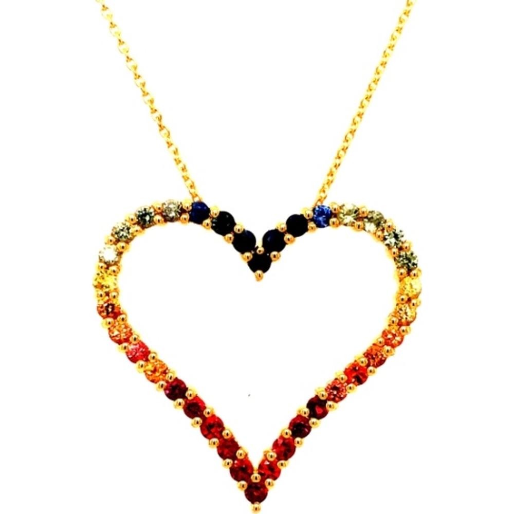 18K Yellow Gold Open Heart Necklace with Multicolor Sapphires by Afarin