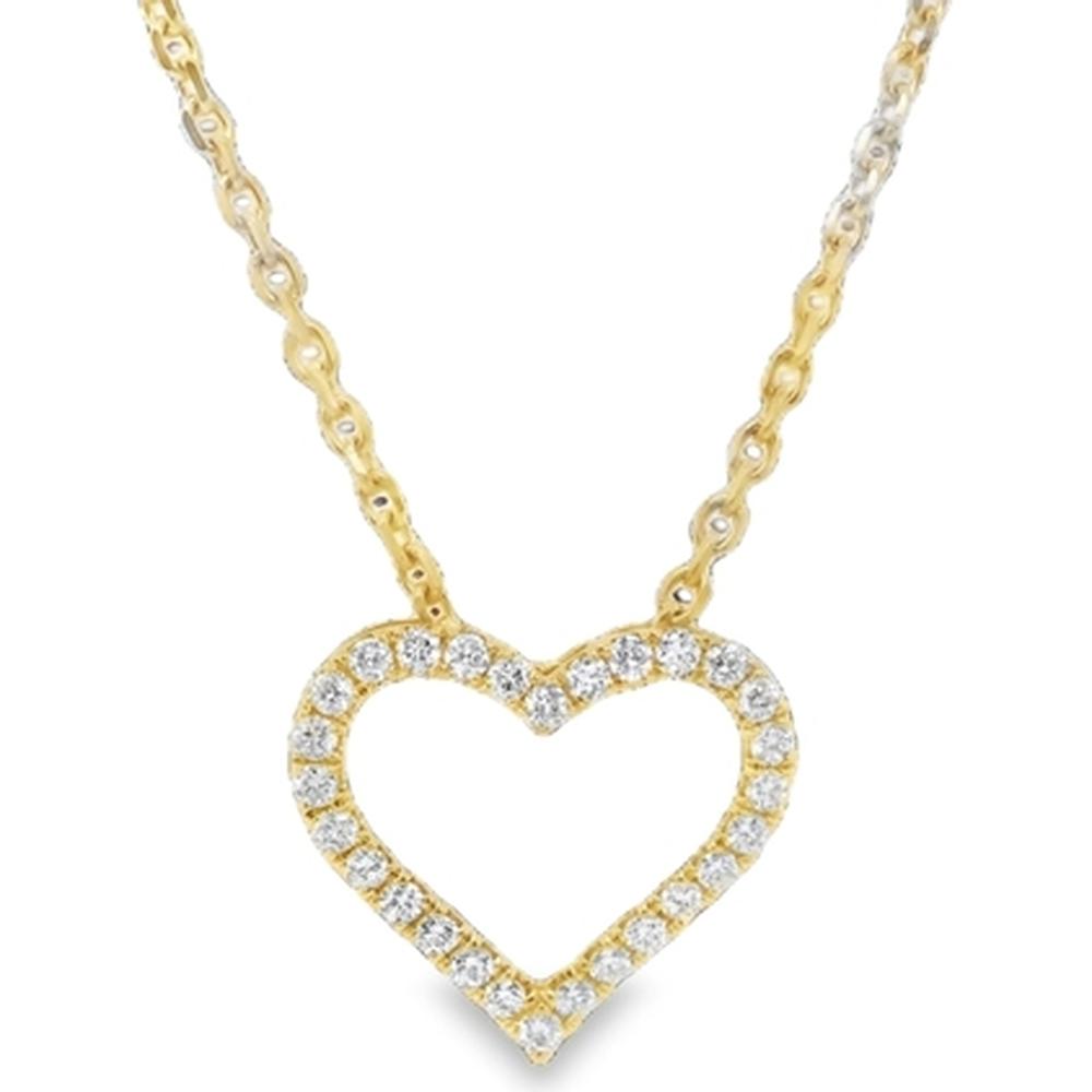 18K Yellow Gold Open Heart Pendant Necklace with Round Diamonds by Afarin