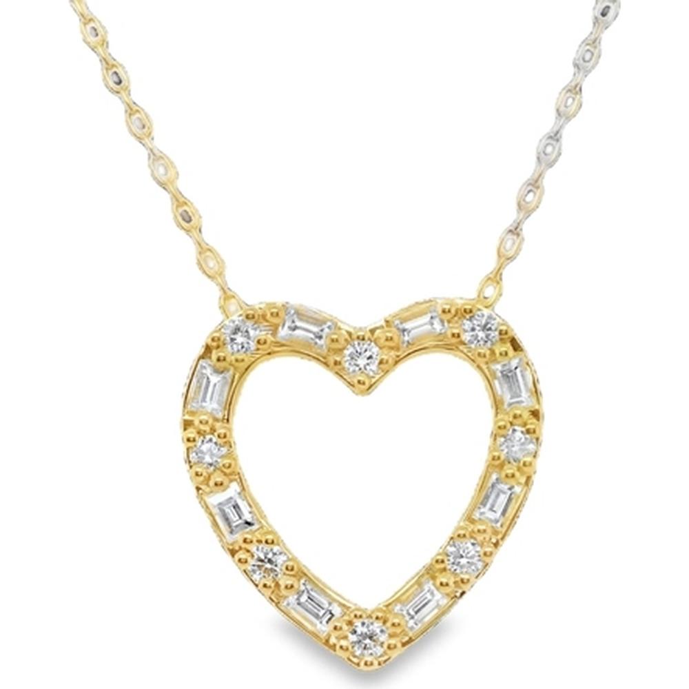 18K Yellow Gold Open Heart Pendant with Round and Baguette Diamonds by Afarin