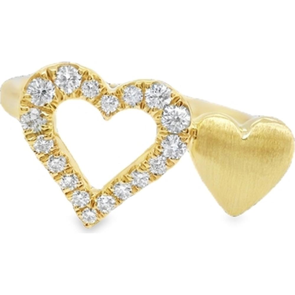 18K Yellow Gold Open Heart Ring with Round Diamond Accents and Satin-Finish Heart Motif by Afarin