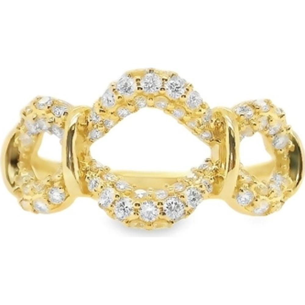 18K Yellow Gold Open Heart Ring with Round Diamonds and Diamond Accented Gold Motif Details by Afarin