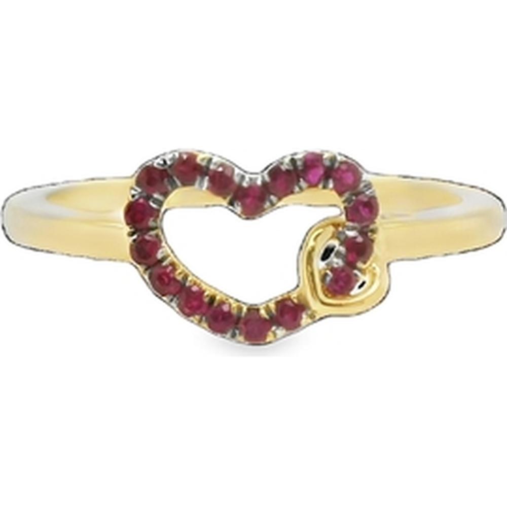 18K Yellow Gold Open Heart Ring with Round Rubies by Afarin