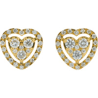 18K Yellow Gold Open Heart Stud Earrings with Cluster and Halo Set Lab Grown Diamonds - 0.50 Carat Total Diamond Weight