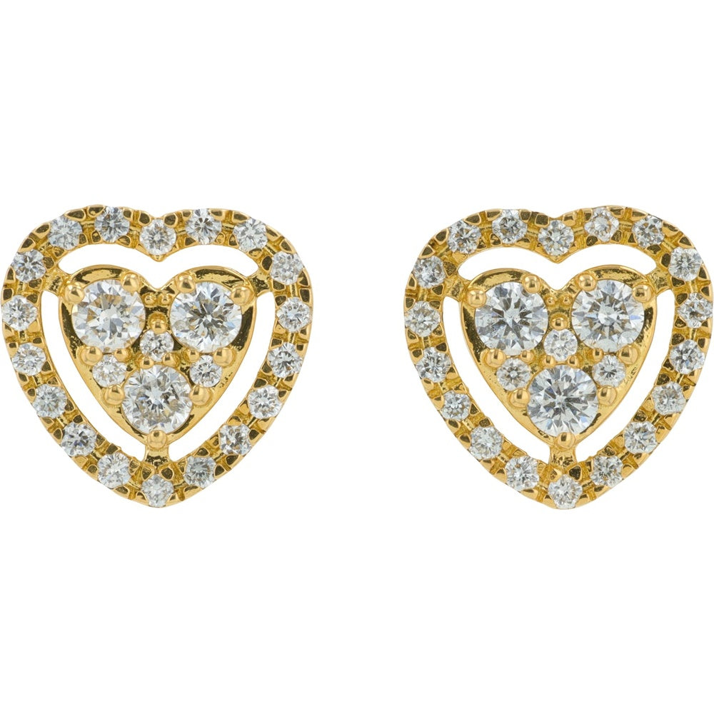18K Yellow Gold Open Heart Stud Earrings with Cluster and Halo Set Lab Grown Diamonds - 0.50 Carat Total Diamond Weight