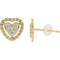 18K Yellow Gold Open Heart Stud Earrings with Cluster and Halo Set Lab Grown Diamonds - 0.50 Carat Total Diamond Weight