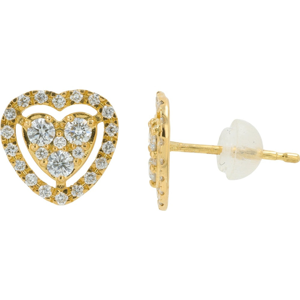 18K Yellow Gold Open Heart Stud Earrings with Cluster and Halo Set Lab Grown Diamonds - 0.50 Carat Total Diamond Weight