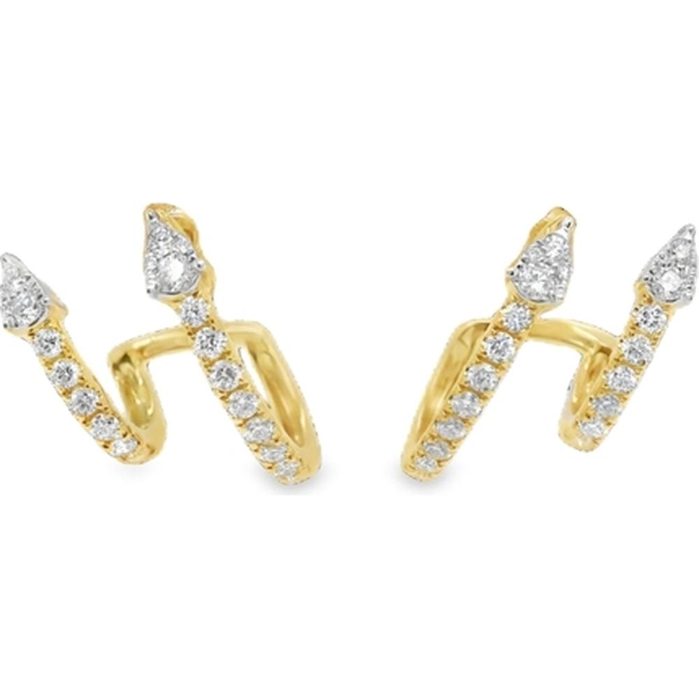 18K Yellow Gold Open Hoop Earrings with Pear Shape and Round Diamonds by Afarin