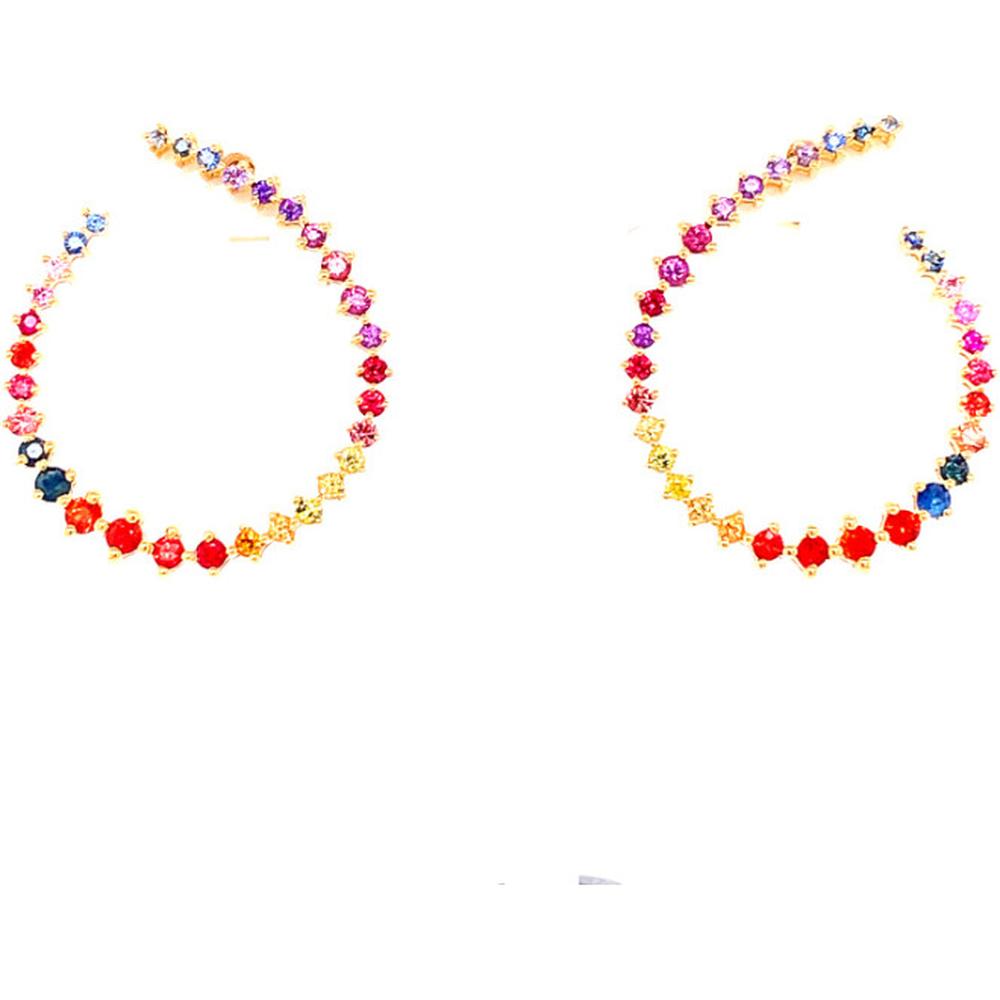 18K Yellow Gold Open Hoop Earrings with Round Multi-Color Sapphires by Afarin