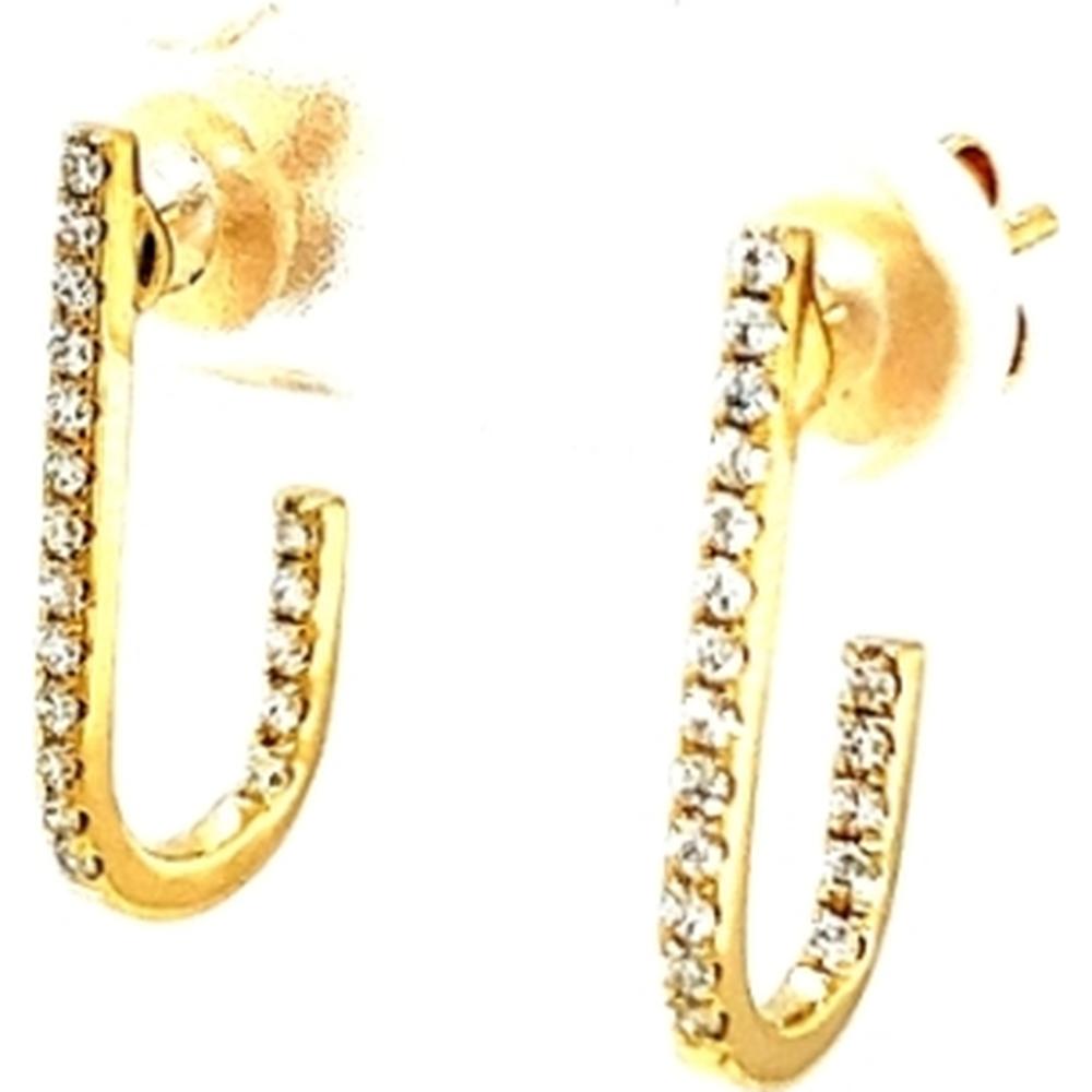 18K Yellow Gold Open Huggie Earrings with Front-Facing Round Diamonds by Afarin
