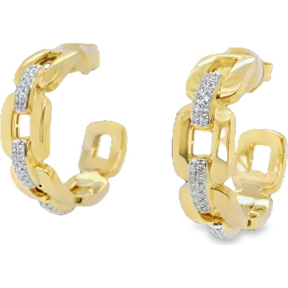 18K Yellow Gold Open Link Diamond Huggie Earrings by Afarin