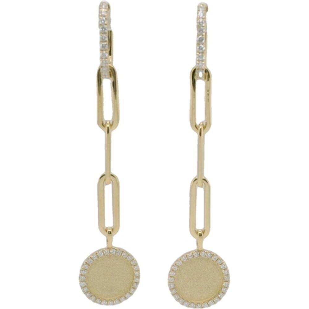 18K Yellow Gold Open Link Drop Earrings with Diamond Accents and Round Halo Disc Drops by Afarin