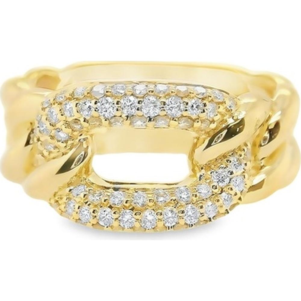 18K Yellow Gold Open Link Ring with Pavé Set Round Diamonds by Afarin