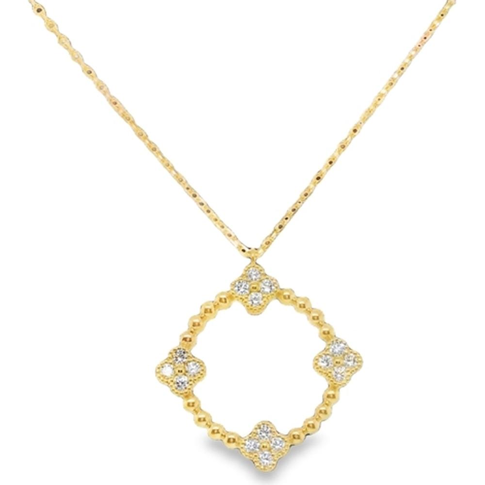 18K Yellow Gold Open Motif Pendant Necklace with Diamond Floral Accents by Afarin