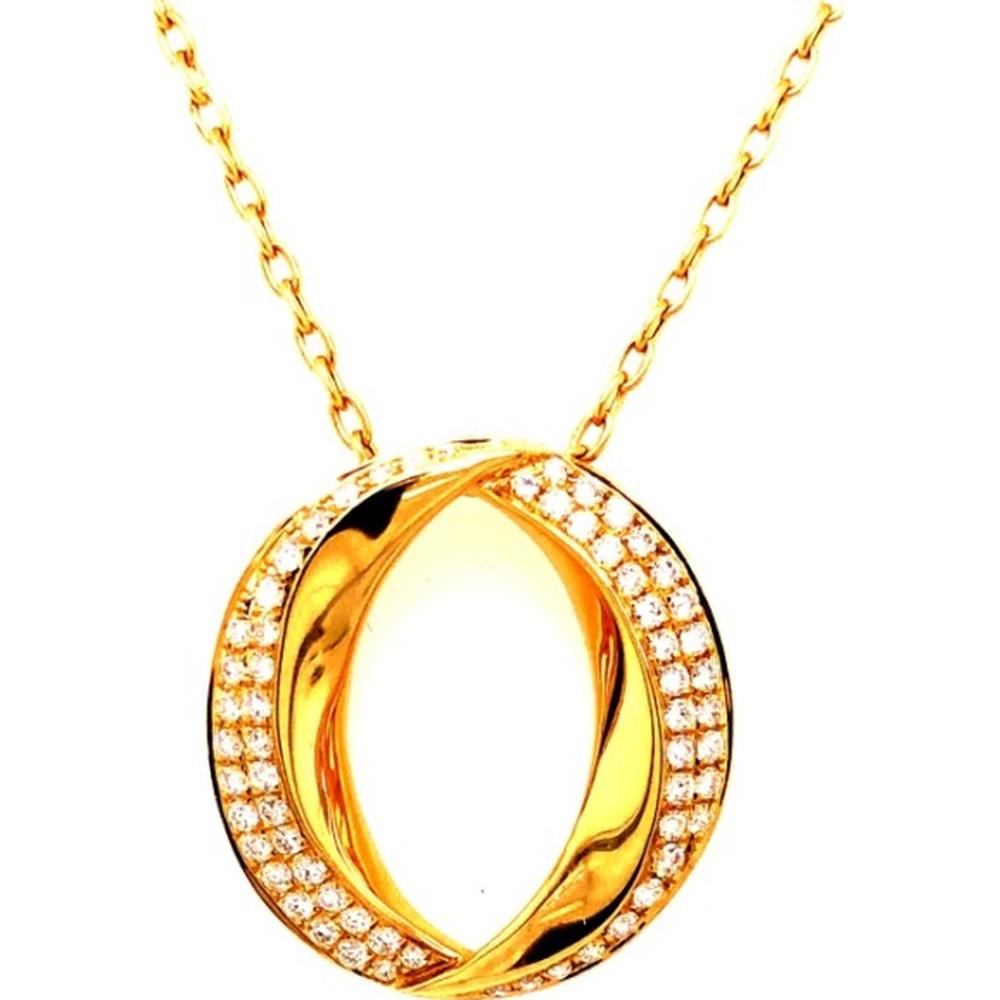 18K Yellow Gold Open Oval Diamond Pendant Necklace by Afarin
