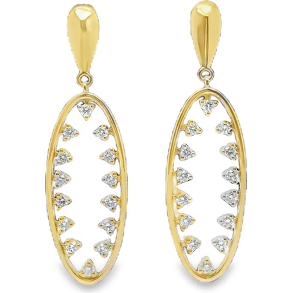 18K Yellow Gold Open Oval Drop Earrings with Diamond Accents by Afarin