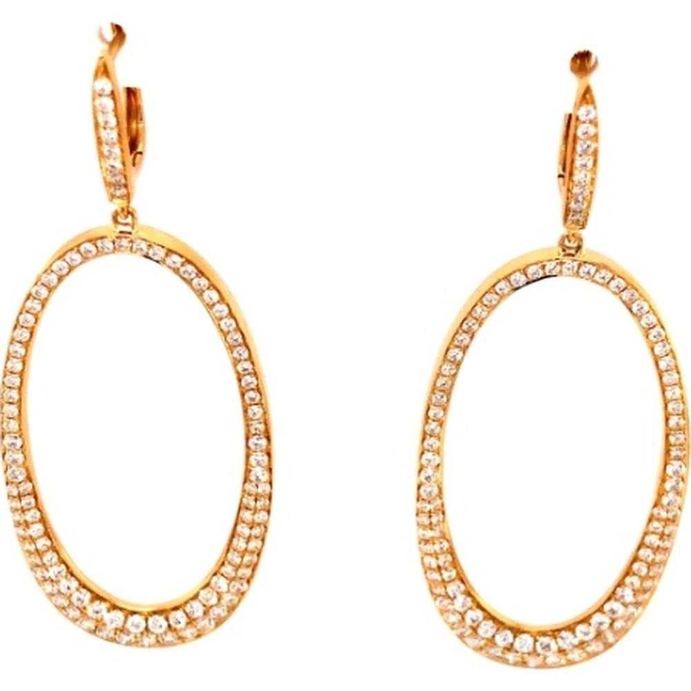 18K Yellow Gold Open Oval Drop Earrings with Pavé Set Round Diamonds by Afarin