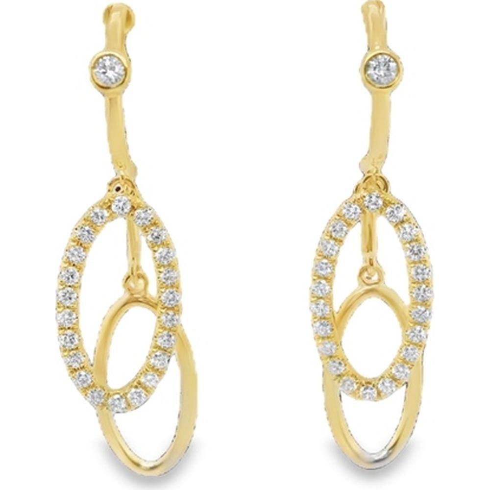 18K Yellow Gold Open Oval Drop Earrings with Round Diamonds by Afarin