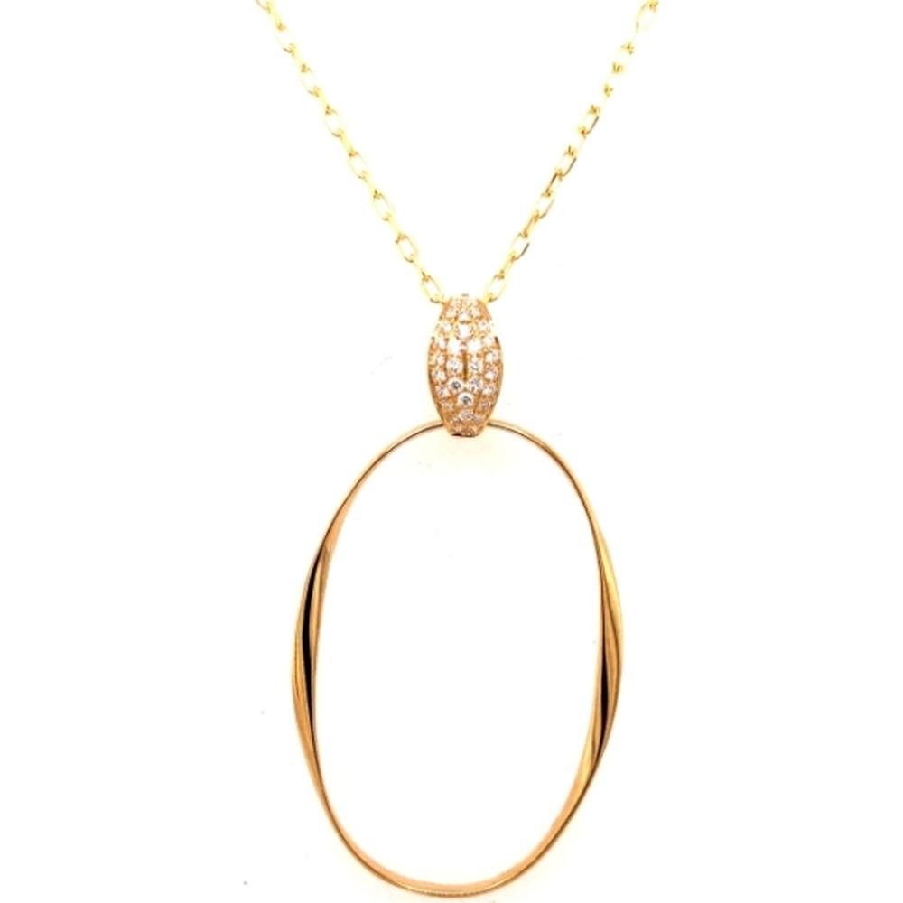 18K Yellow Gold Open Oval Pendant Necklace with Diamond-Set Bail by Afarin