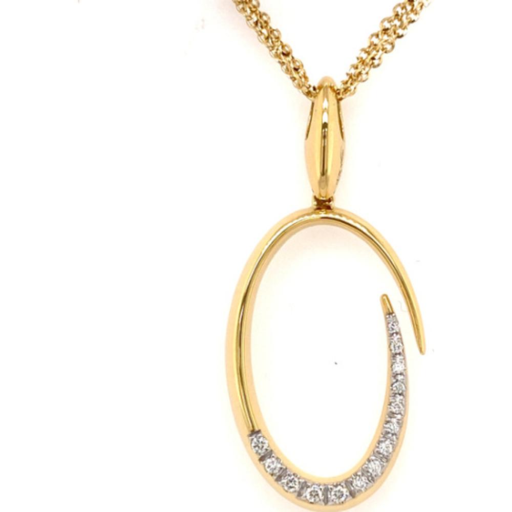 18K Yellow Gold Open Oval Pendant with Round Diamonds by Afarin
