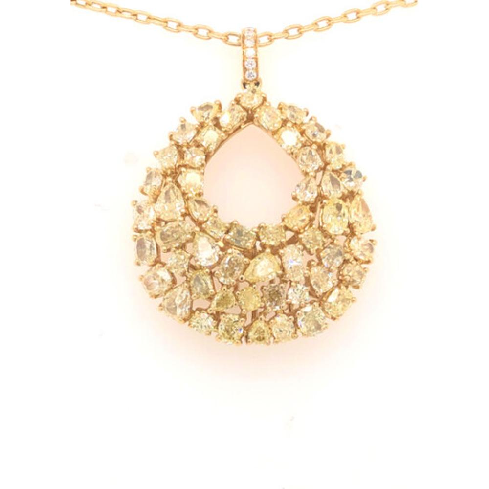 18K Yellow Gold Open Pear Pendant Necklace with Cluster-Set Yellow Diamonds by Afarin