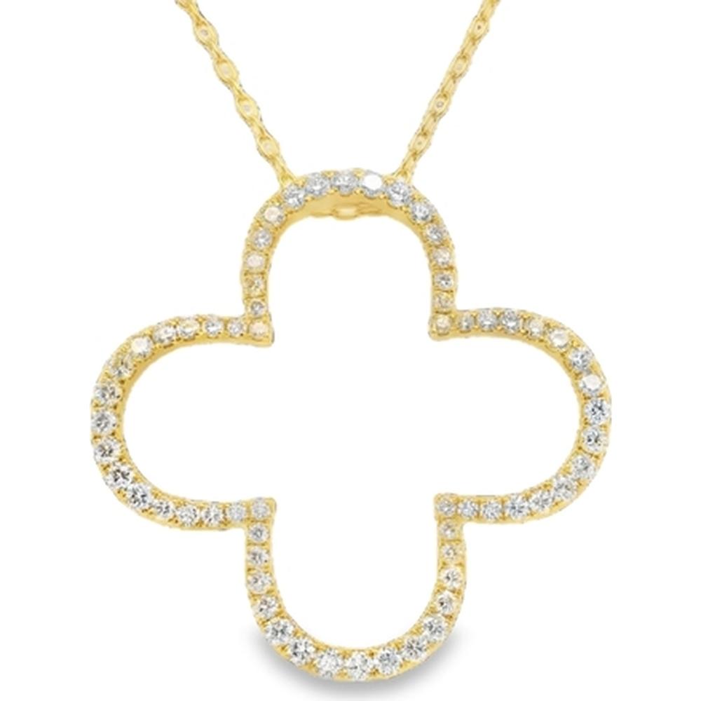 18K Yellow Gold Open Quatrefoil Pendant Necklace with Round Diamonds by Afarin