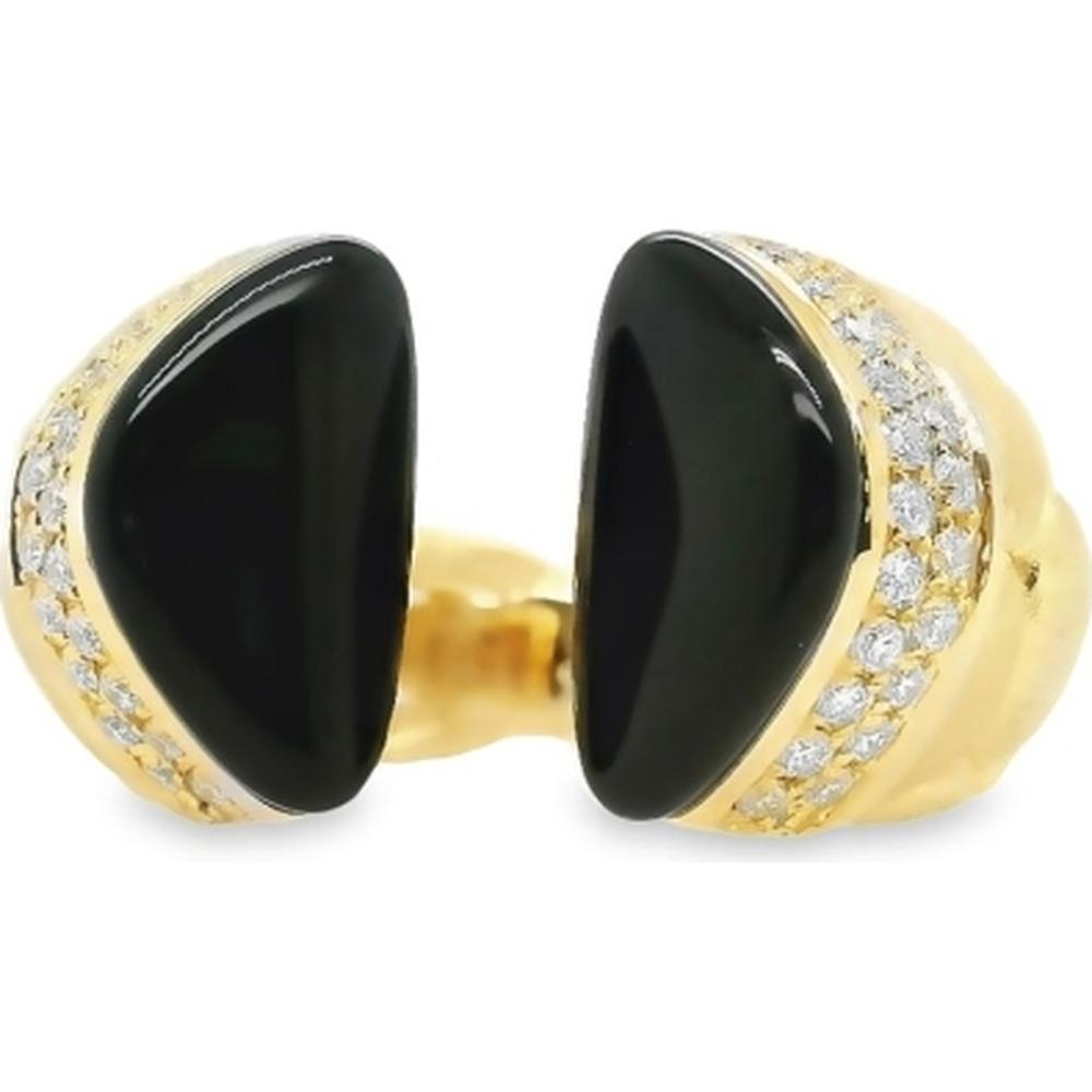 18K Yellow Gold Open Ring with Black Agate and Diamond Accents by Afarin