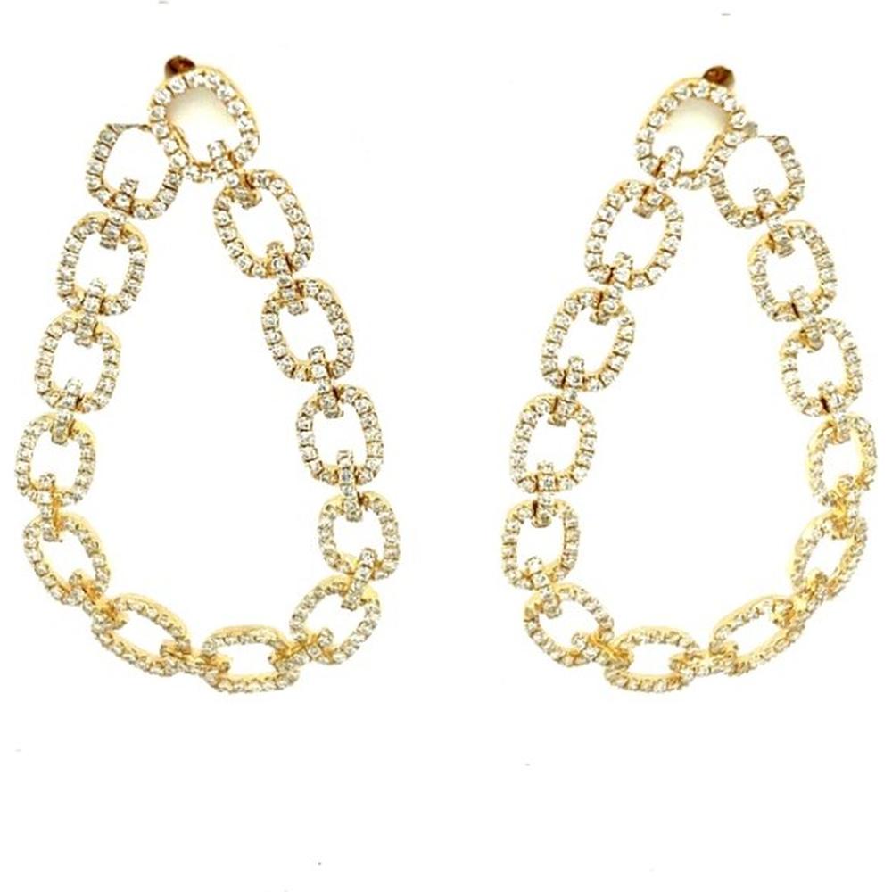 18K Yellow Gold Open Teardrop Drop Earrings with Diamond-Accented Oval Links by Afarin