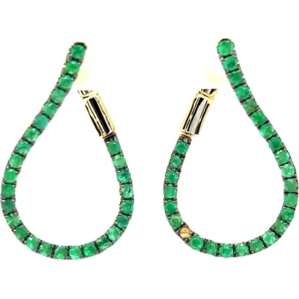 18K Yellow Gold Open Teardrop Drop Earrings with Round Emeralds by Afarin