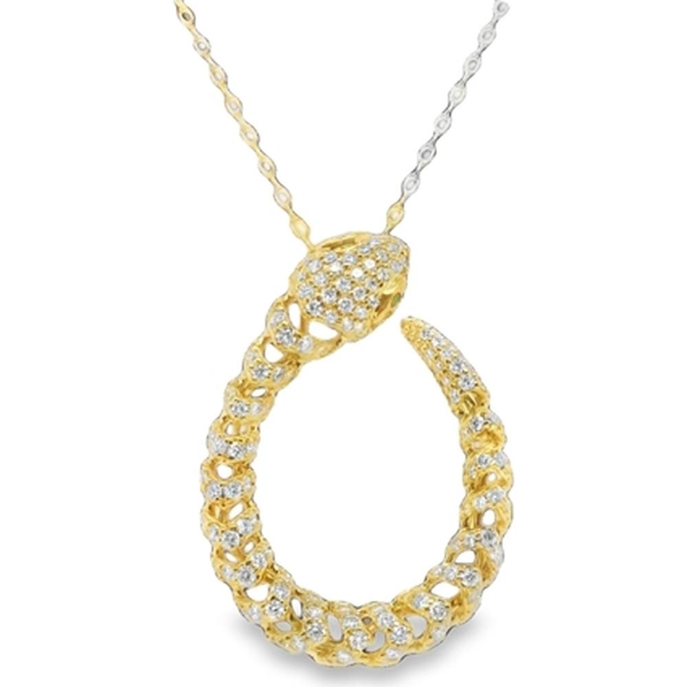 18K Yellow Gold Open Teardrop Pendant Necklace with Diamonds and Emerald Accents by Afarin