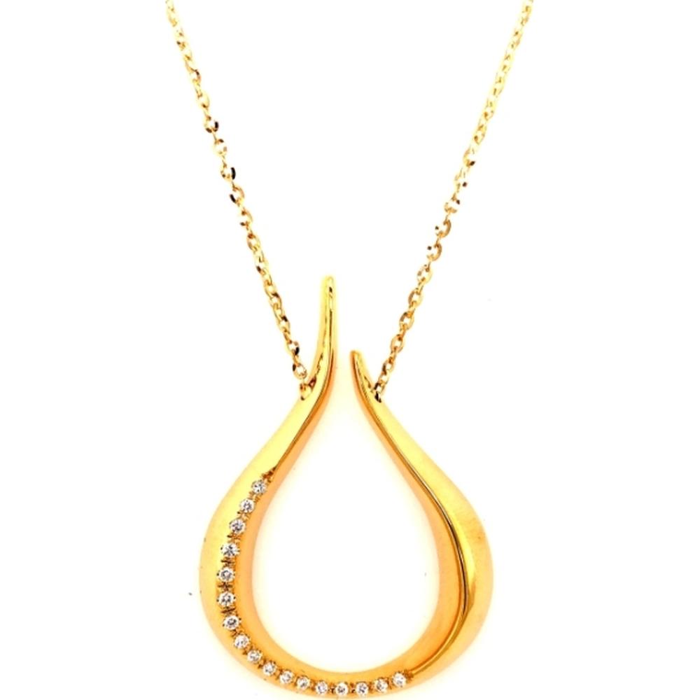 18K Yellow Gold Open Teardrop Pendant Necklace with Round Diamonds by Afarin