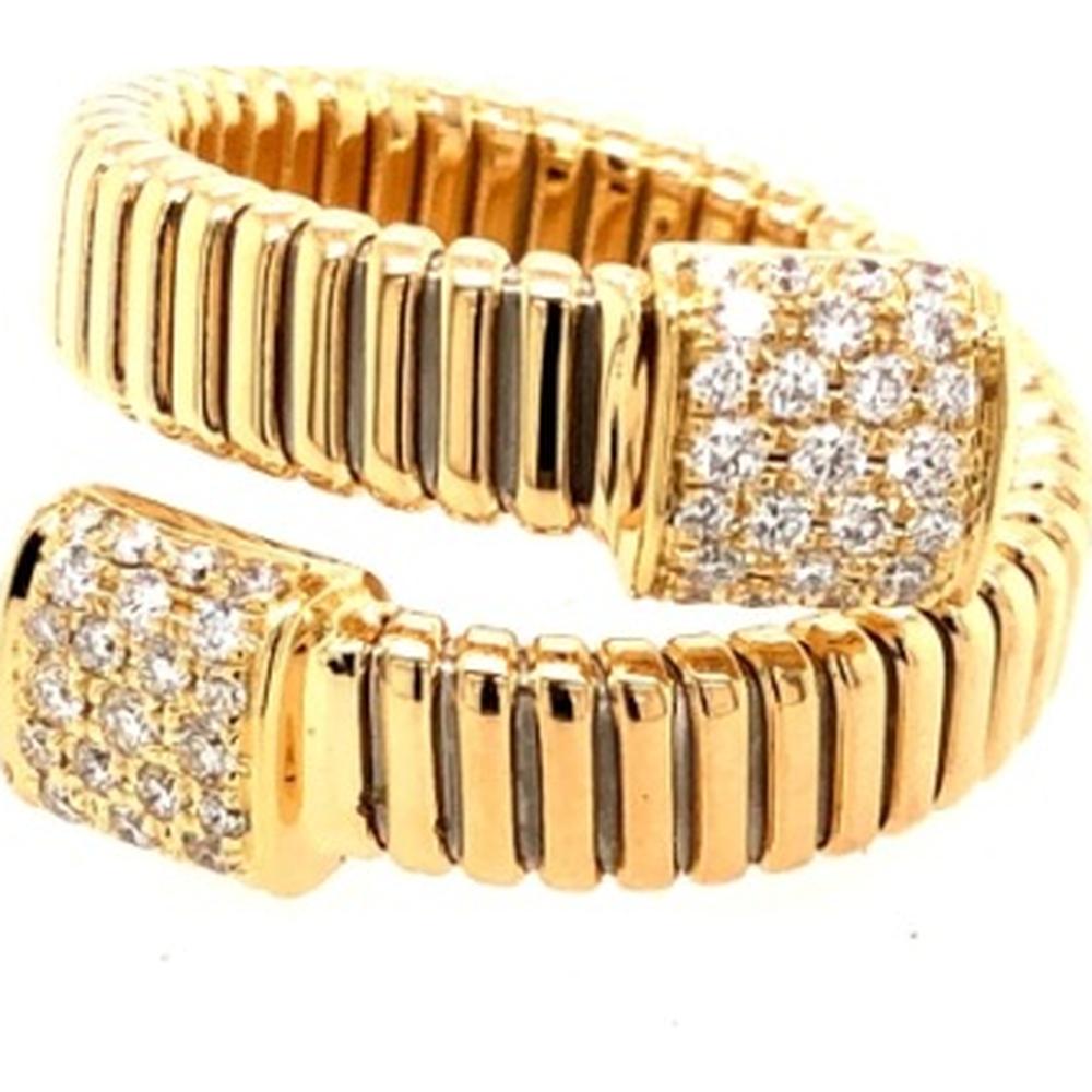 18K Yellow Gold Open Wrap Ring with Pavé Set Round Diamonds by Afarin