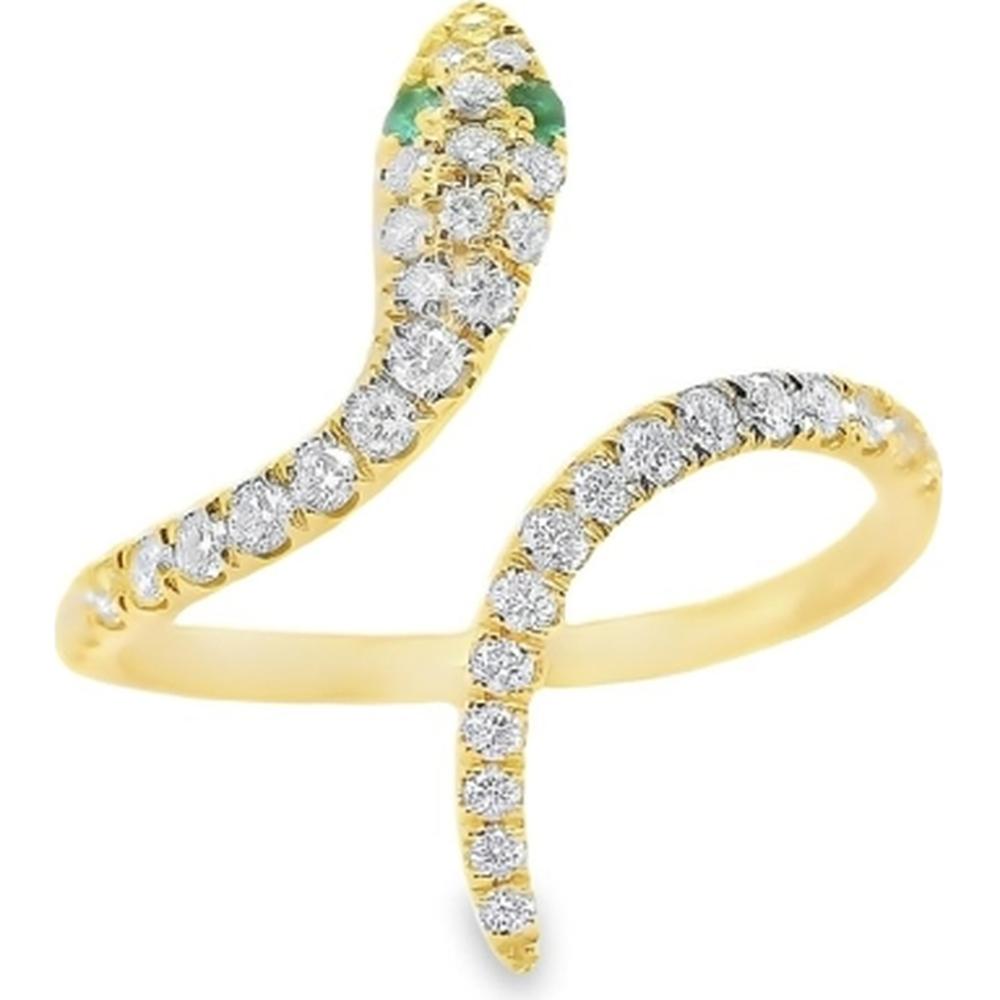18K Yellow Gold Open Wrap Ring with Round Diamonds and Emerald Accents by Afarin