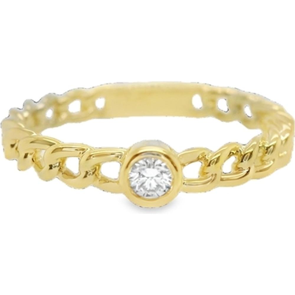 18K Yellow Gold Openwork Band Ring with Bezel Set Round Diamond by Afarin