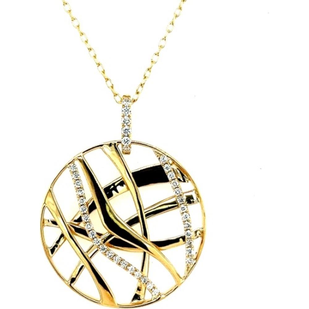 18K Yellow Gold Openwork Circle Pendant Necklace with Diamond Accents by Afarin