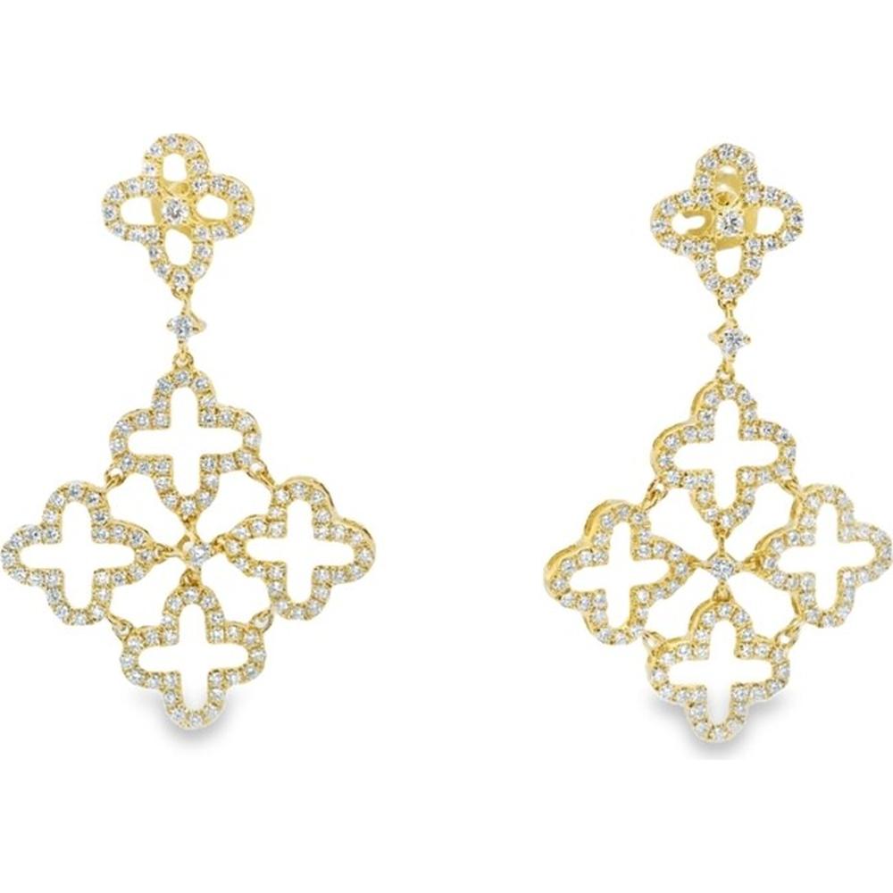 18K Yellow Gold Openwork Drop Earrings with Clover Motifs and Pavé Diamonds by Afarin