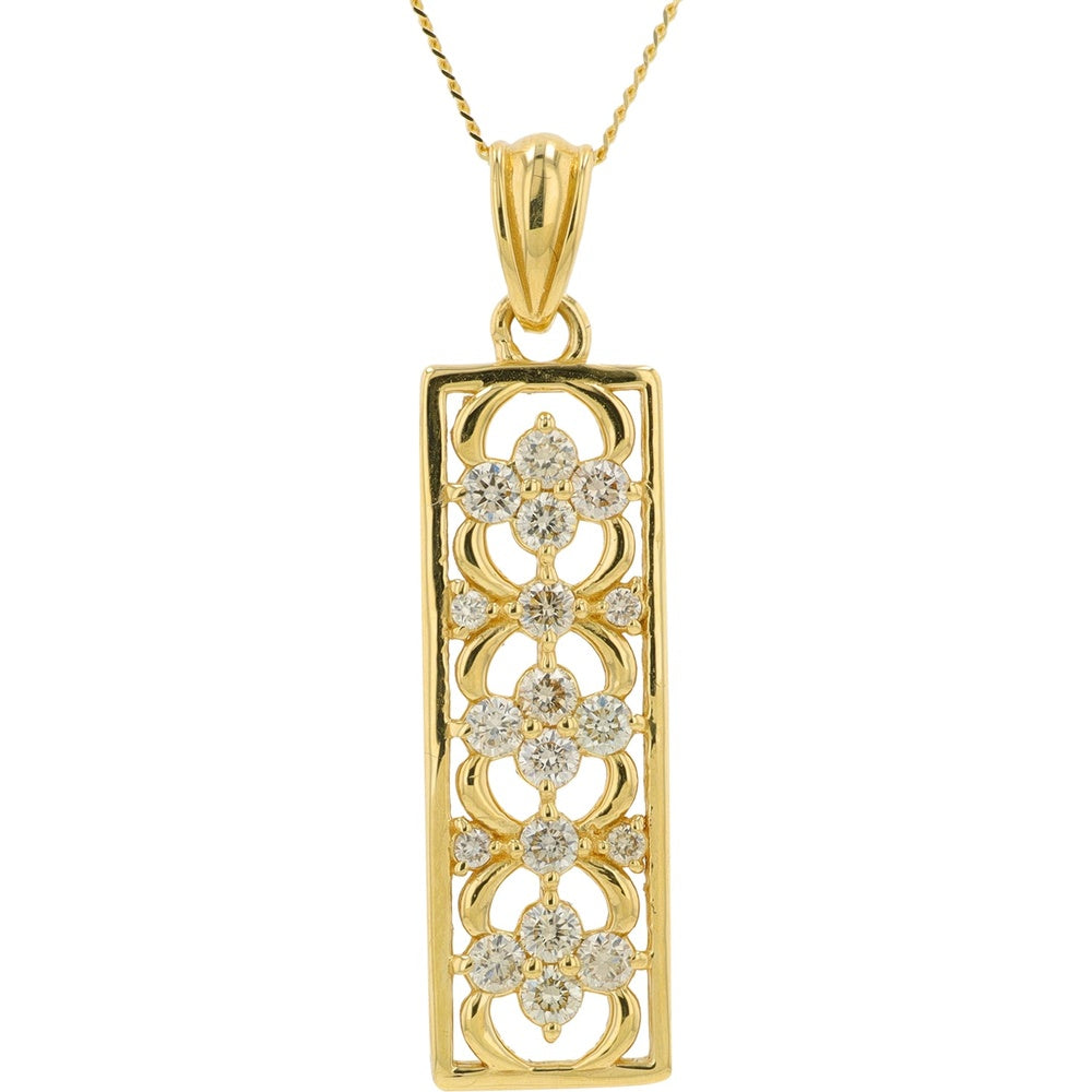 18K Yellow Gold Openwork Floral Pendant Necklace with Prong-Set Round Diamonds - 0.50 Carat Total Diamond Weight