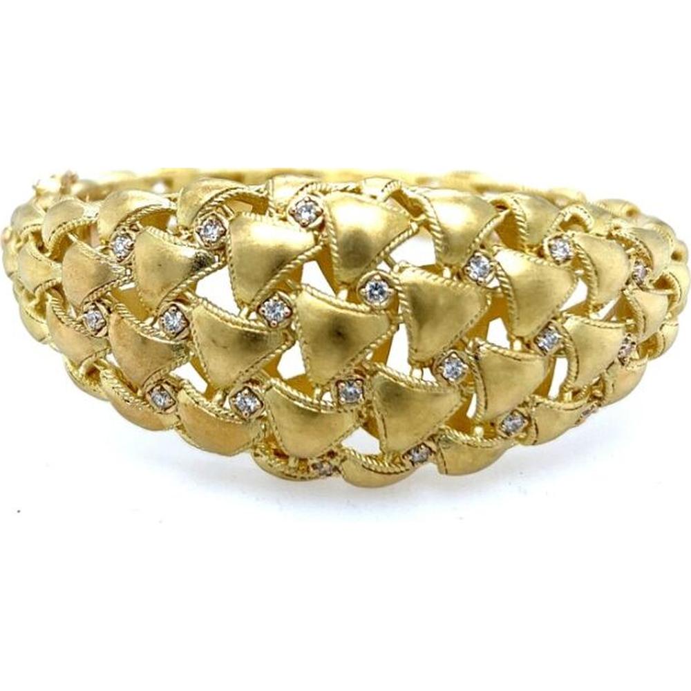 18K Yellow Gold Openwork Geometric Diamond Bangle Bracelet by Afarin