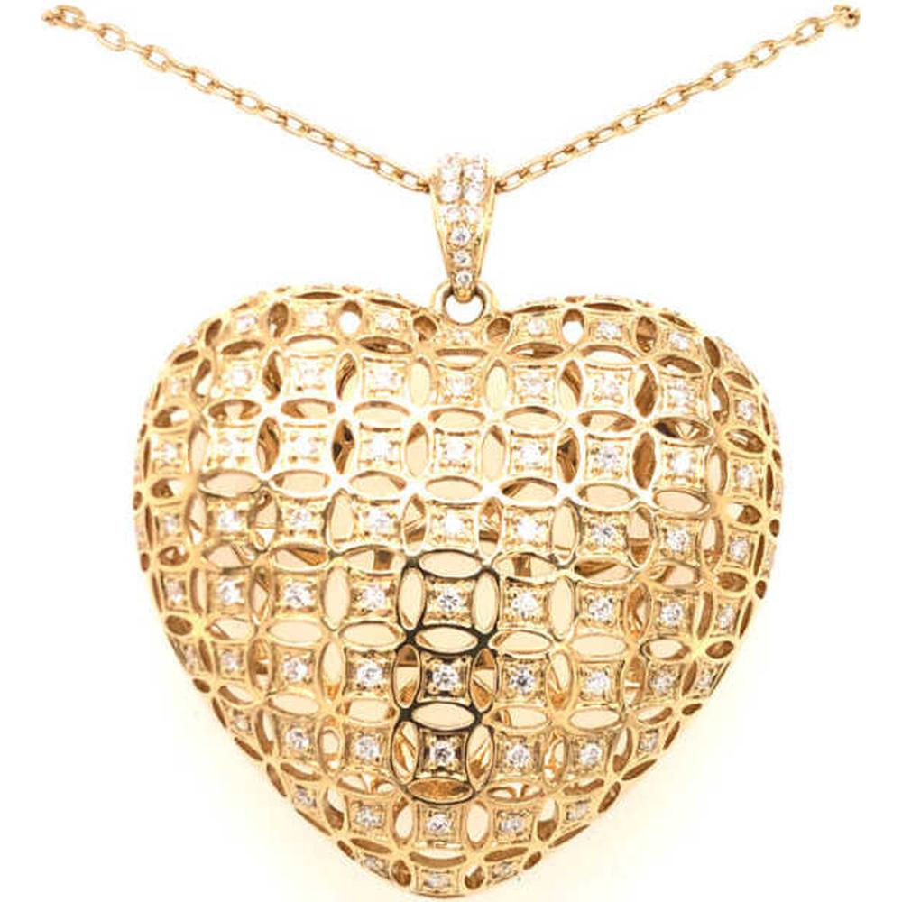 18K Yellow Gold Openwork Heart Pendant Necklace with Diamond Accents by Afarin