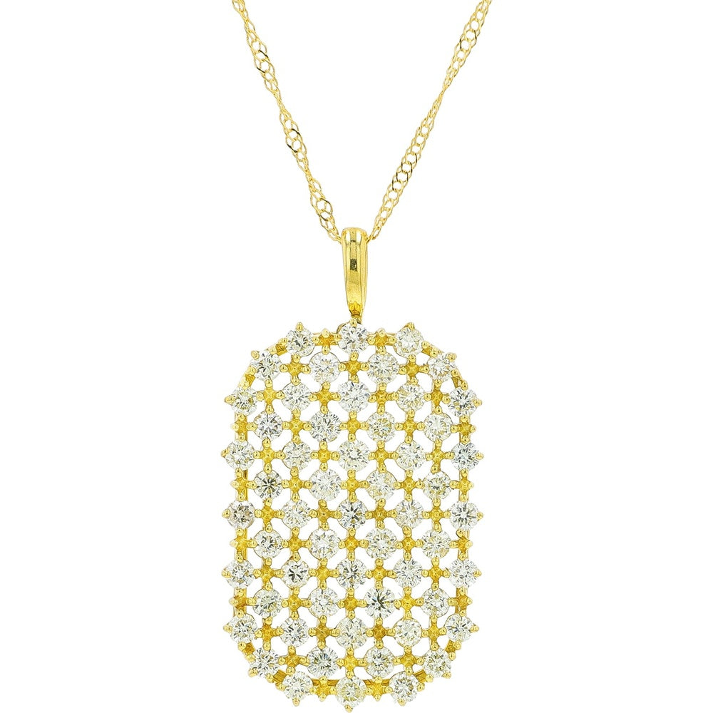 18K Yellow Gold Openwork Lattice Pendant with Prong-Set Round Diamonds - 1.10 Carat Total Diamond Weight