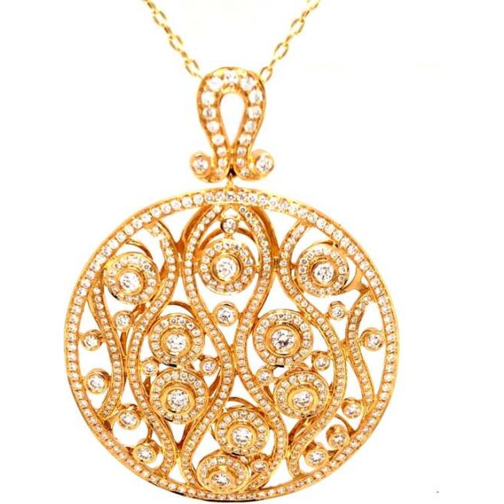 18K Yellow Gold Openwork Medallion Pendant Necklace with Round Diamonds by Afarin