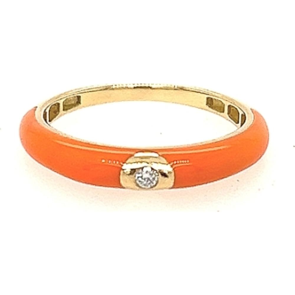 18K Yellow Gold Orange Enamel Ring with Round Diamond Accent by Afarin