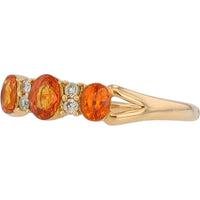 18K Yellow Gold Orange Sapphire Three Stone Band with Diamond Accents - 0.70 Carats Total Carats Weight