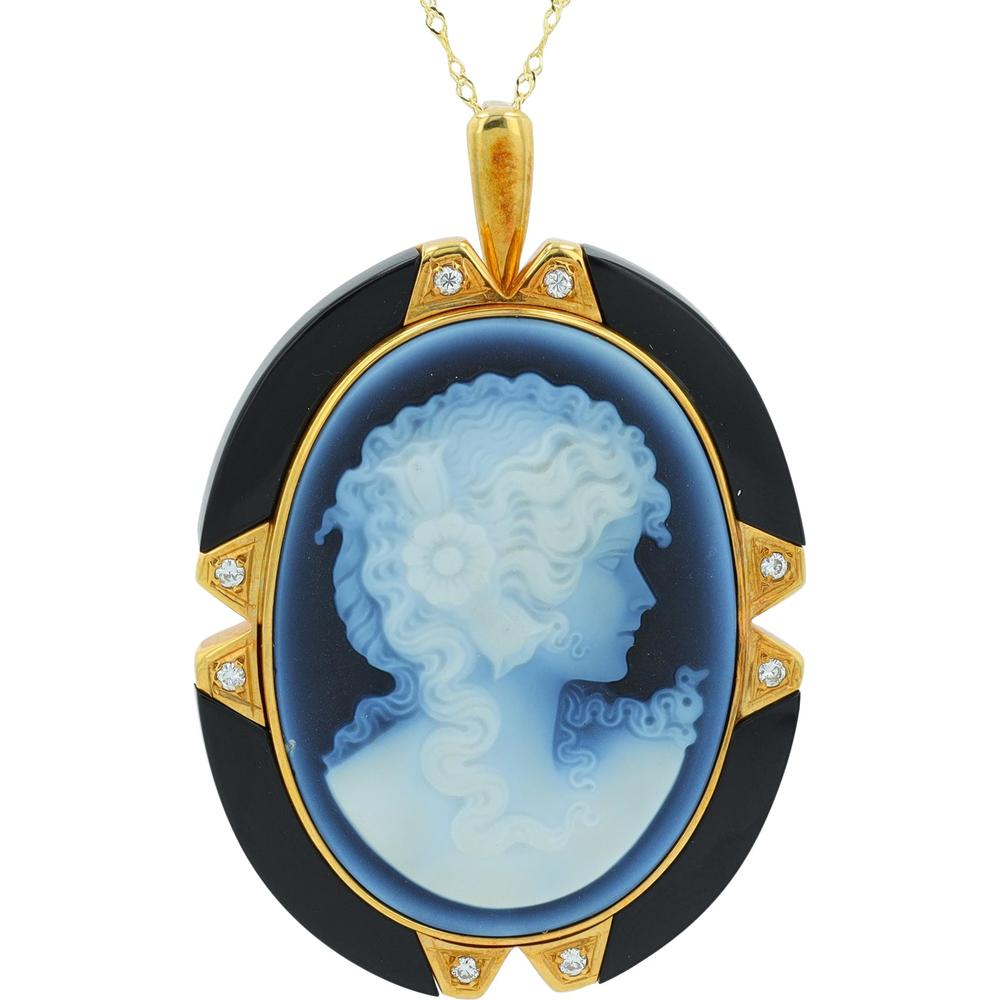 18K Yellow Gold Oval Cameo Pendant with Diamond Accents - 0.08 Carat Total Diamond Weight