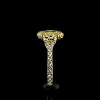 18K Yellow Gold Oval Cut Fancy Vivid Yellow Diamond Solitaire Shank Ring - 4.84 Carat Total Diamond Weight with 18 Round Brilliant Accents - Covaloro Fine Jewelry