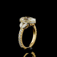 18K Yellow Gold Oval Cut Hidden Halo Ring with Marquise and Round Lab Diamonds - 4.01 Carat Center Stone, 5.07 Total Carat Weight - Covaloro Fine Jewelry