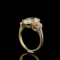 18K Yellow Gold Oval Cut Lab Diamond Ring with Pear Shape Pink Gemstones and Marquise Accents - 4.33 Total Carat Weight - Covaloro Fine Jewelry