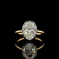 18K Yellow Gold Oval Cut Solitaire Ring with Black Rhodium Prong Bezel Setting - 2.87 Carat Lab Grown Diamond F VS2 IGI Certified - Covaloro Fine Jewelry