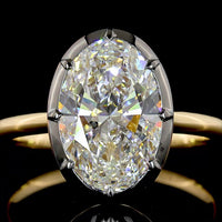18K Yellow Gold Oval Cut Solitaire Ring with Black Rhodium Prong Bezel Setting - 2.87 Carat Lab Grown Diamond F VS2 IGI Certified - Covaloro Fine Jewelry